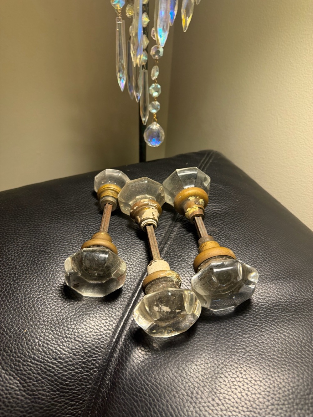 Antique trip crystal glass & brass door knobs